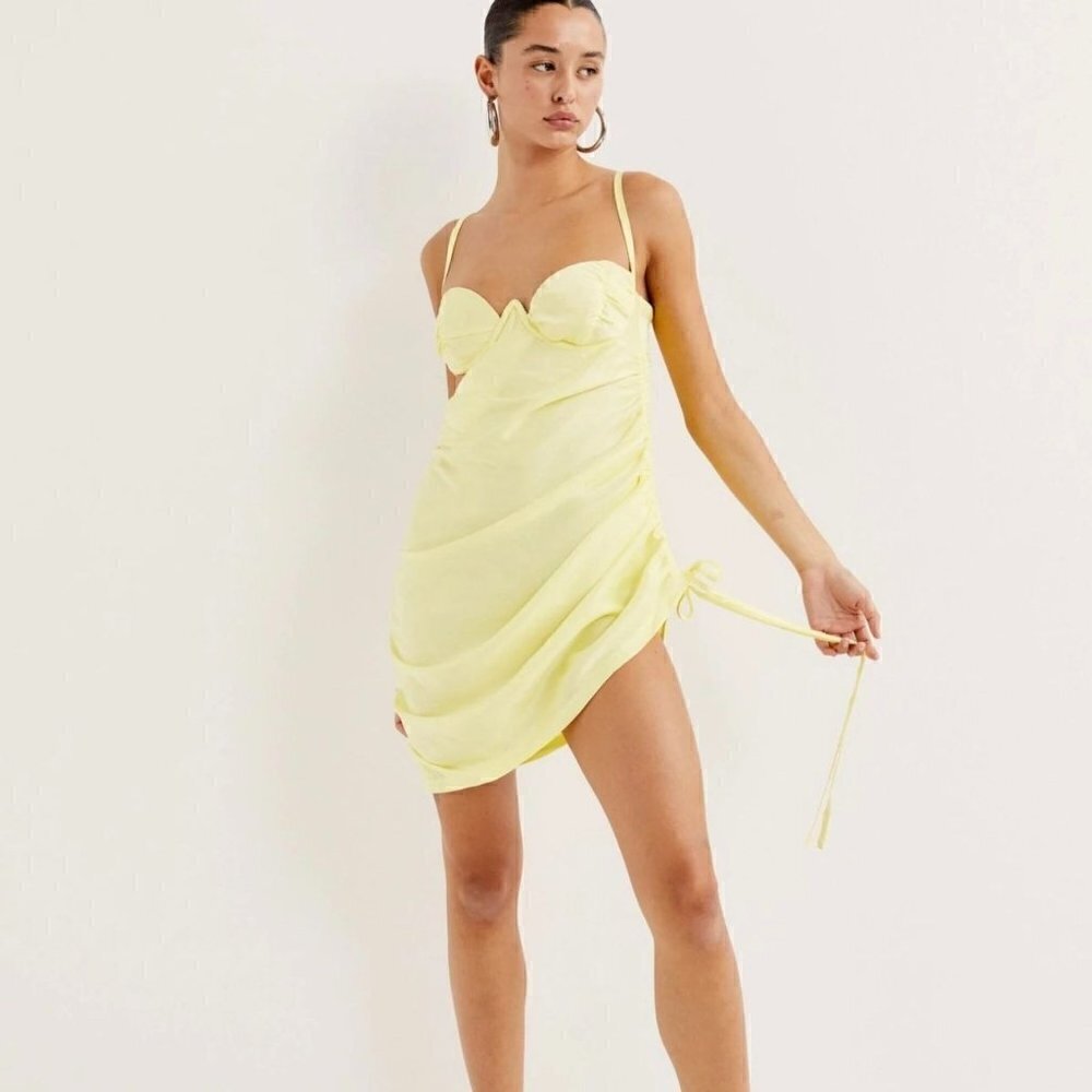 NWT For Love & Lemons Yellow Rana Mini Dress - Size Large